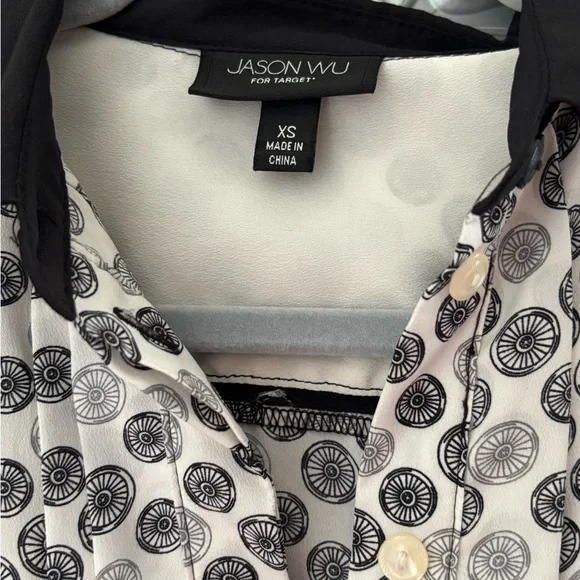 Jason Wu Bicycle Wheel Print Pin Up Black White Collared Skater Dress - Picture 4 of 5